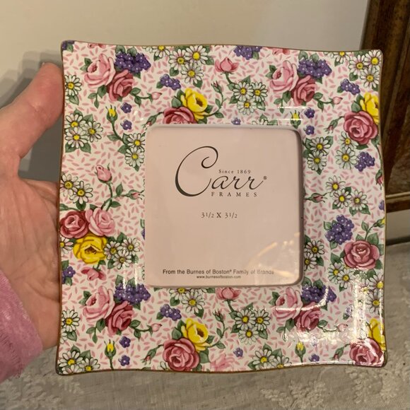 Vintage Rose Chintz Floral Ceramic Gold Gilt Tabletop/Wall Picture Frame by Carr - Picture 2 of 4